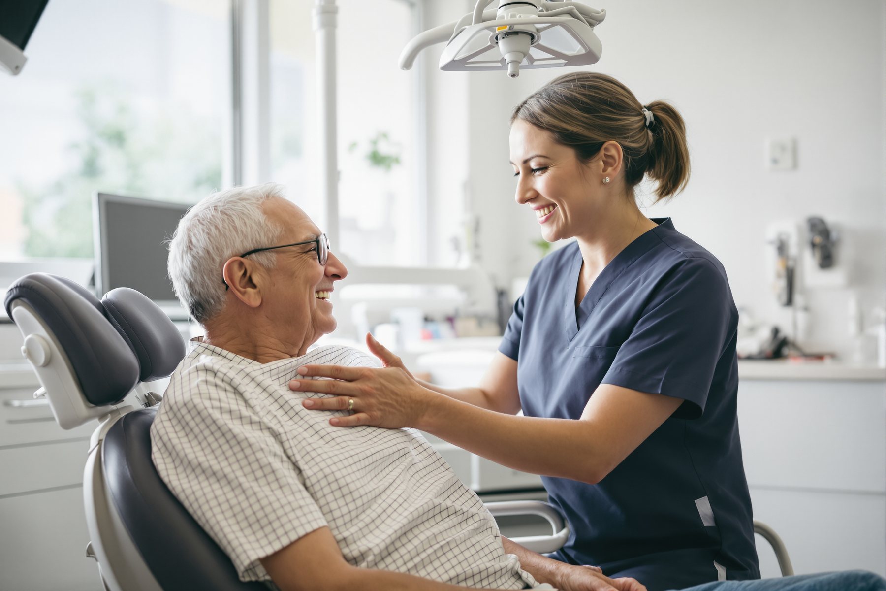 Senior patient receiving prompt care for a cracked tooth