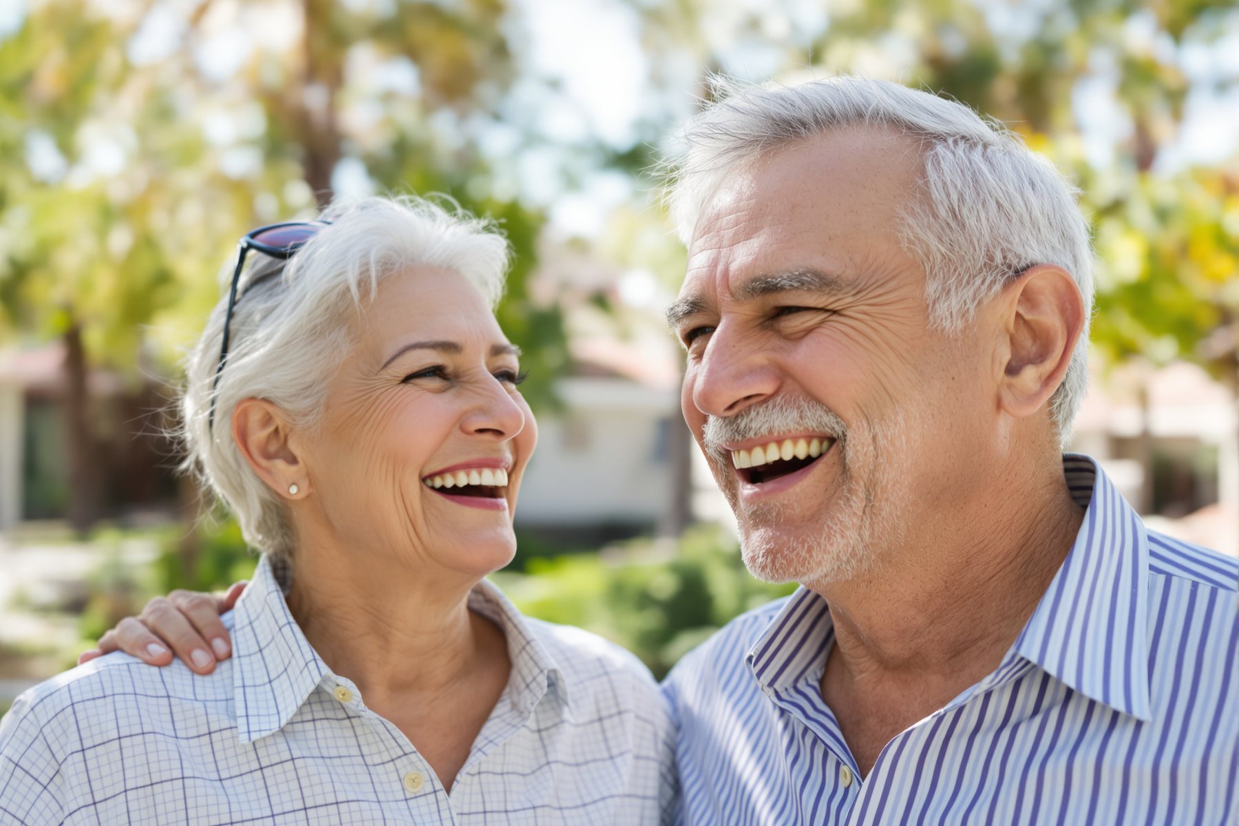 Happy senior couple with healthy smiles in Sun City, Menifee